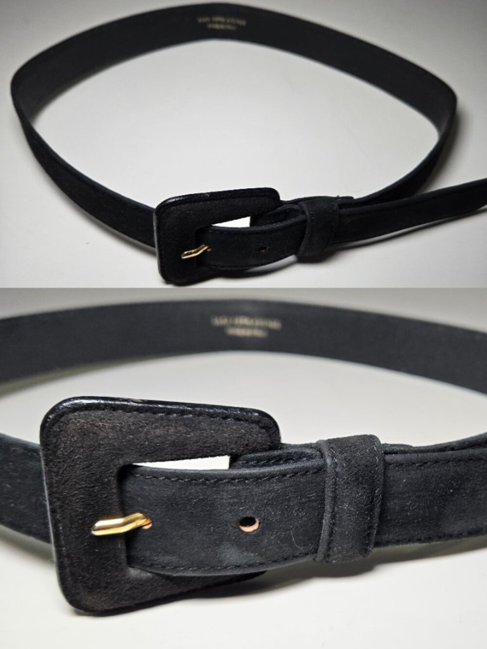 Saks Fifth Avenue Women's Black Suede Leather Belt Size S Chunky Square Buckle